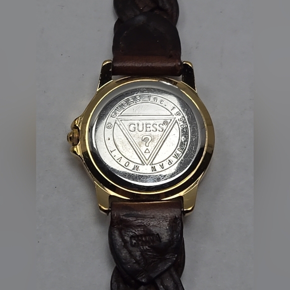 1996 Guess Watch Gold Tone Date Brown Braided Strap Vintage Style New Battery main image 8